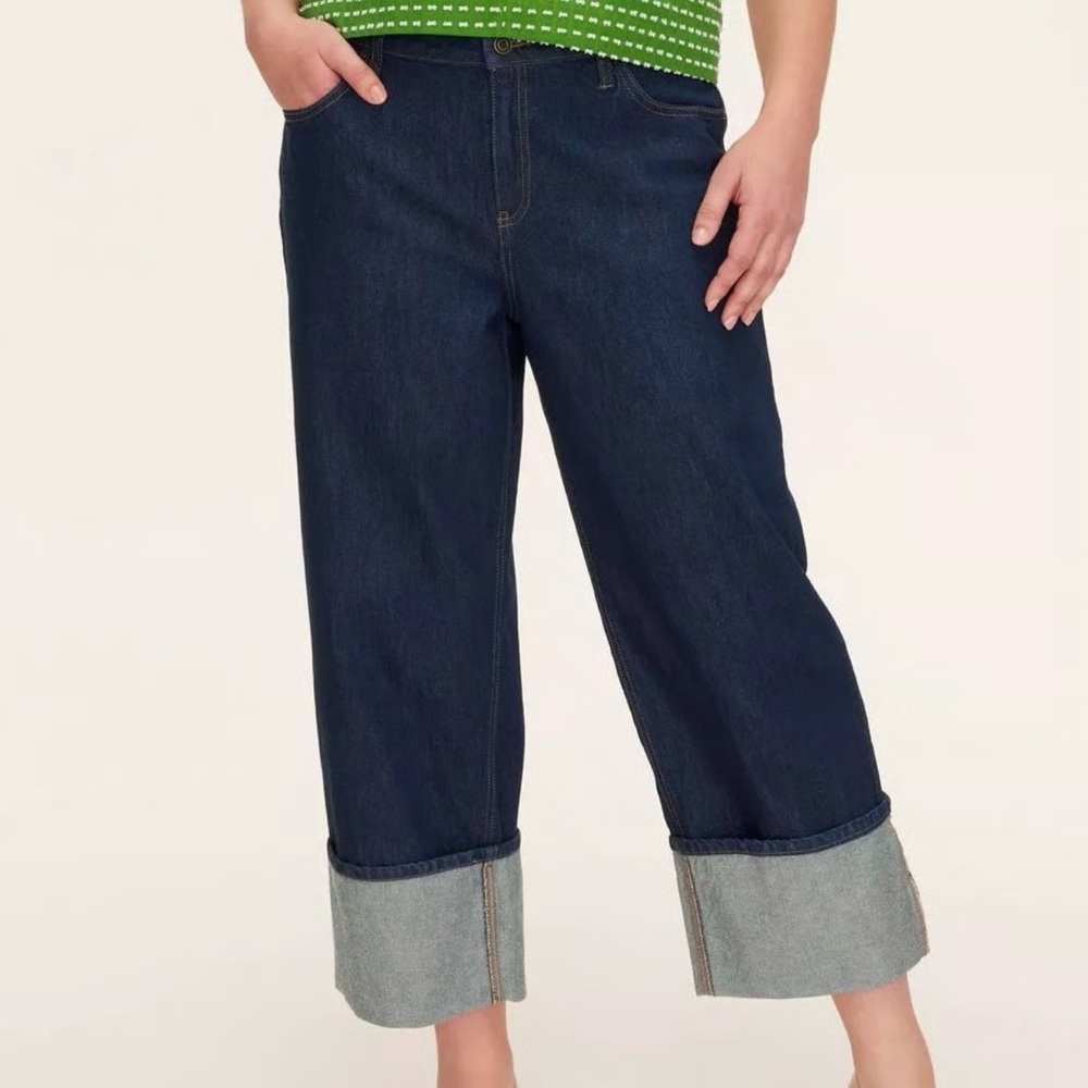 kate spade Dark Indigo Straight Leg Jeans with Cuffed Hem